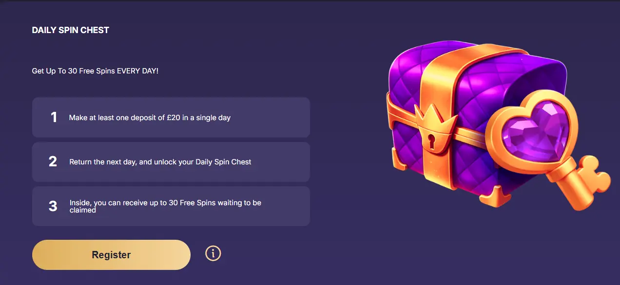 Daily Spin Chest with up to 30 free spins a day