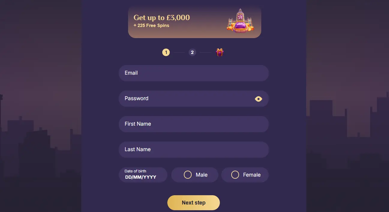 Spinchester Casino registration form